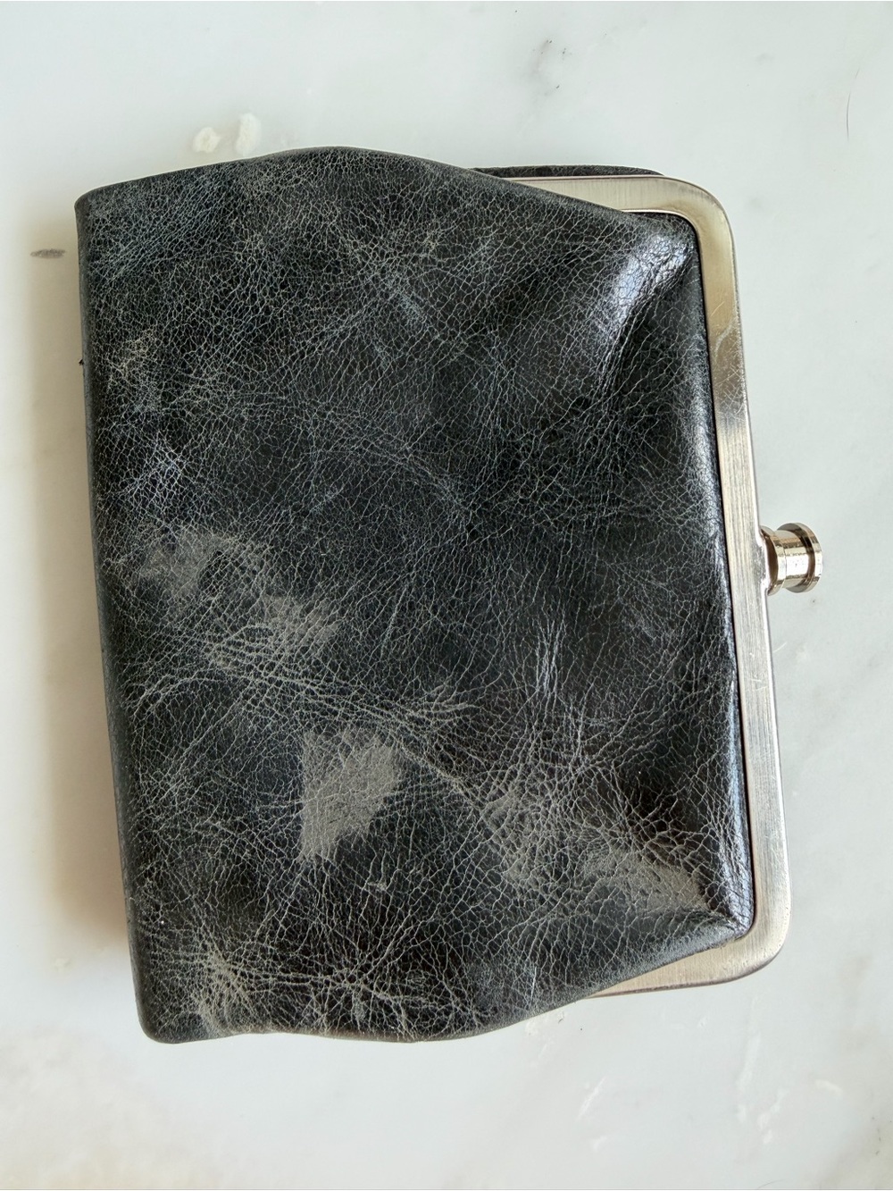 Vintage Black Leather Kiss-Lock Coin Purse